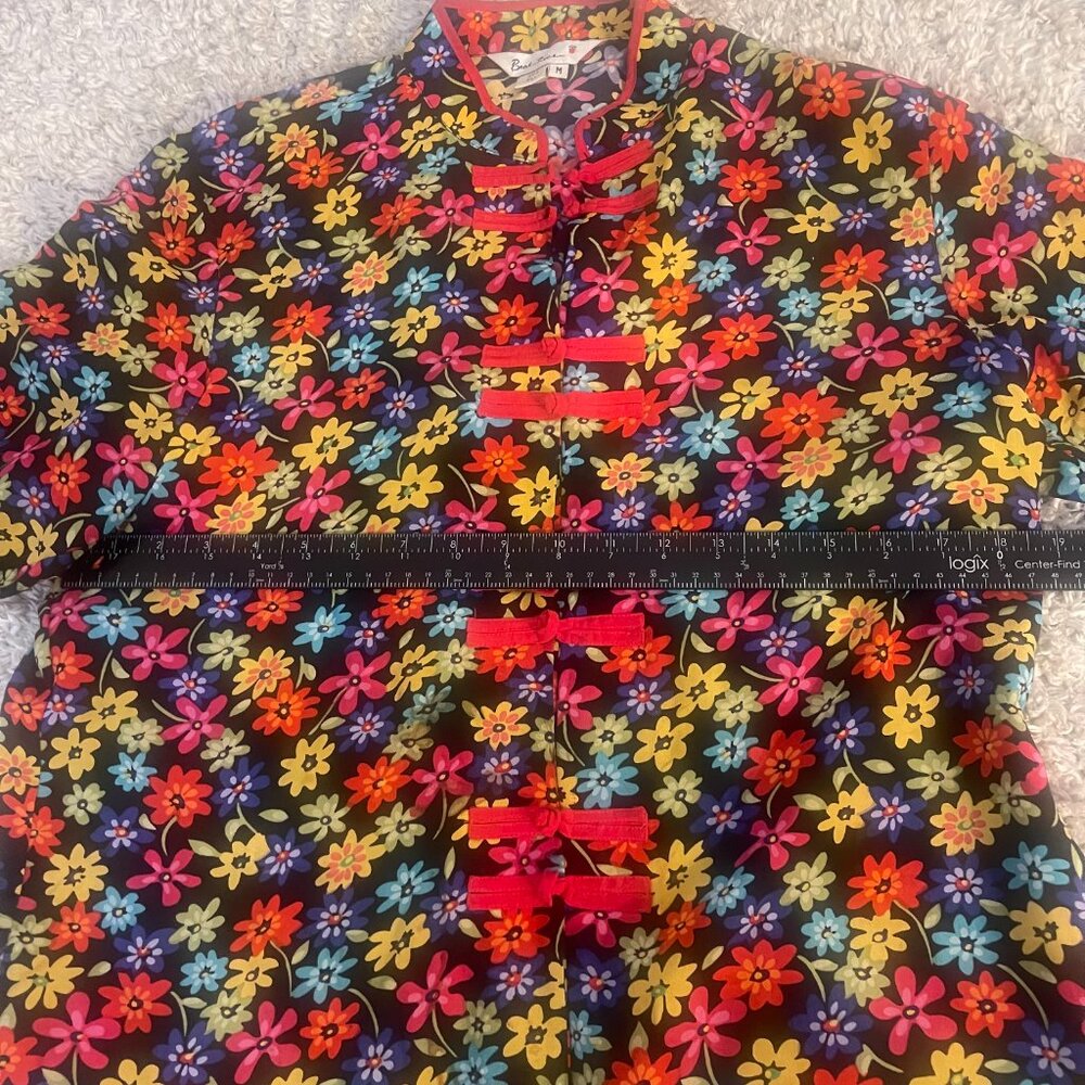 Silk Floral Frog Closure Mandarin Collar Jacket M - Picture 3 of 8